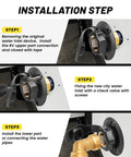 City Water Inlet For RV With Lead Free Brass And Check Valve, Three Quarter Inch NH Female To One Half Inch NPT Male Connection, Water Fill Inlet Flange Replacement For Camper Trailer Motorhome And Marine Use installed on RV wall