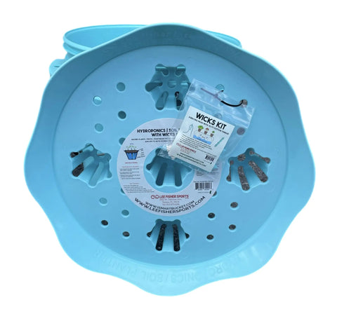 Aqua Blue 3.5-gallon Hydroponic And Soil Planter Bucket Set with Wicks Kit for herbs, vegetables, and flowers.
