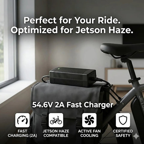 54.6V High Performance Charger For Haze Battery With 9Ft Cooling Cord, 100V-240V AC Input, Barrel Connector, Compatible With JHAZE-BLK, JHAZE-BLK-OB, JHAZE-CAN-BLK, JHAZEBLK
