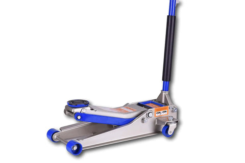Beefy 3 Ton Heavy Duty Ultra Low Profile Steel Floor Jack With Quick Lift For Easy Underbody Lifts Dual Pump System side view