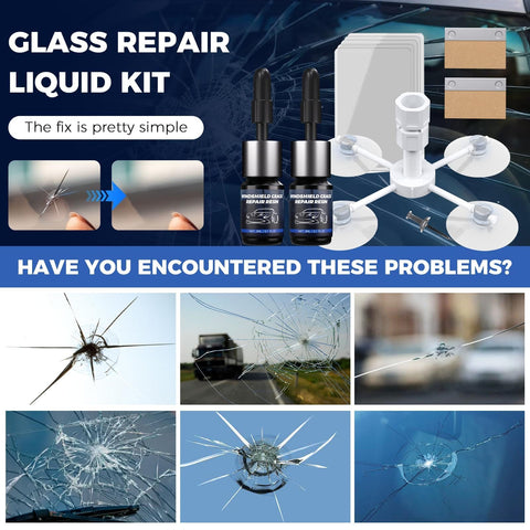 Windshield Chip Repair Kit 2 Pack With Fast Cure Resin For Bulls Eye Cracks And Star Shape Glass Fix Quick And Easy Windshield Crack Repair Fluid Tool For Home Auto DIY Projects displayed with repair examples.