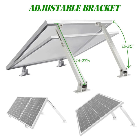Two Pack Adjustable Solar Panel Tilt Mount Brackets Kit For 14 To 27 Inch Rails, Supports 100 To 450 Watt Panels, Roof Top RV Boat