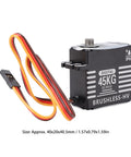 Hardcore Brushless Servo Featuring Heavy Duty Metal Gears And Aluminum Body 45Kg Torque with connecting wires for RC cars.