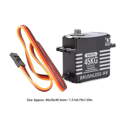 Hardcore Brushless Servo Featuring Heavy Duty Metal Gears And Aluminum Body 45Kg Torque with connecting wires for RC cars.