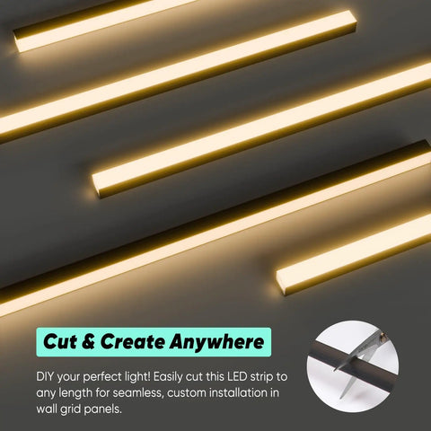 GZBtech [Apapter NOT Included] Flexible Strip Light for Wood Slat Wall Panels 16.4FT cuttable LED strips on a dark surface.