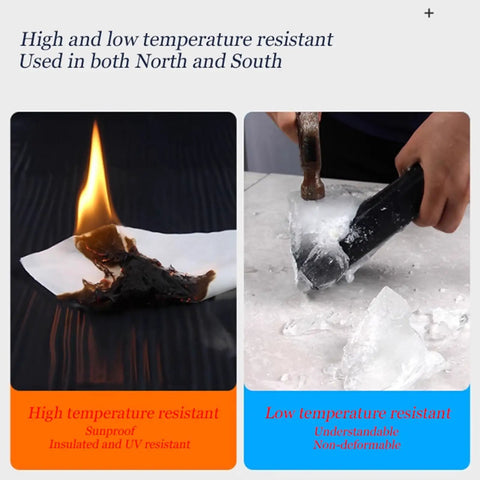 Rock Solid Self Adhesive Roofing Felt Membrane And Weatherproof Sealing Tape shown resisting fire and ice effects.