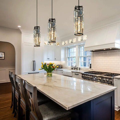 Dope Black Modern Crystal Pendant Light For Kitchen Island With Adjustable Height, K9 Crystal Beads, E27 Base, Sleek Hanging Fixture For Dining Room Bar And Bedroom 1 Pack That Pops In Any Space