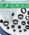 50 Pack One Half Inch Opened Black Snap-In Knockout Insulating Bushings For Cable Management And Wiring DIY Projects Fits Hole 0.51 To 0.53 Inch Inner 0.39 Inch Outer 0.65 Inch Height 0.41 Inch Durable Plastic Grommets in panel and box