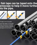 50 Foot USB C Borescope Camera With Built In Light inserted in pipe, demonstrating flexible probe for DIY inspections.