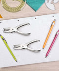 24 Pack Handheld One Hole Punches on a notepad with colorful pens, 6 mm metal paper puncher for tags, tickets, eight sheet capacity