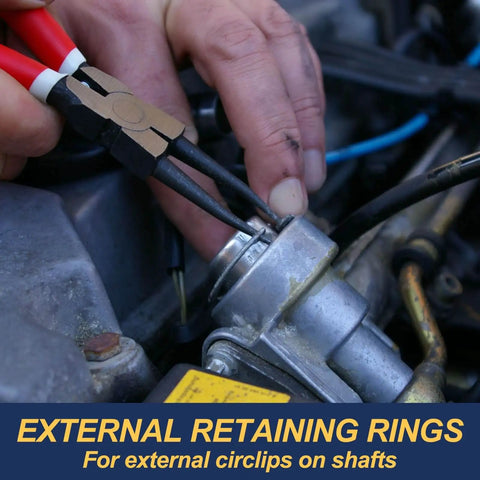 Internal Retaining Rings Set 50 Pcs 25 Mm Inner Diameter 65Mn Manganese Steel C Clip Circlips For Automotive Grooved Shafts Studs Pro Grade Heavy Duty Snap Rings being installed on a shaft.