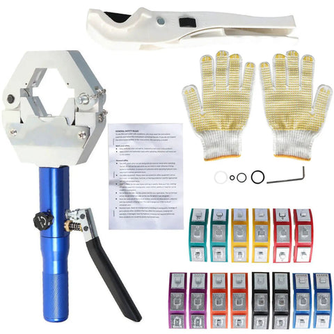 Hydraulic A C Hose Crimper Tool With 7 Die Set For Barbed And Beaded Fittings with gloves and instructions