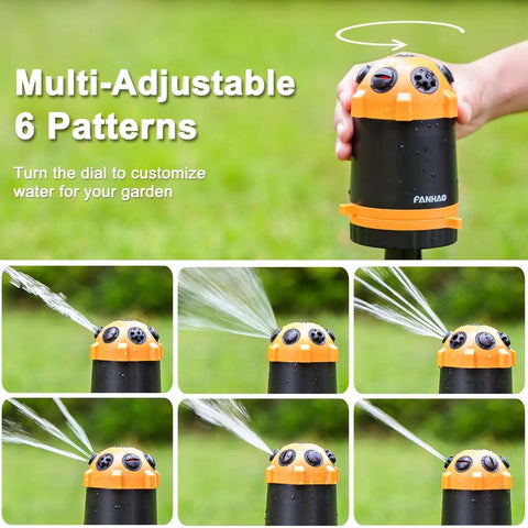 Gear Drive Lawn Sprinkler With Metal Spike Base 6 Pattern Heavy Duty Water Sprinkler System For Large Yards Multi Adjustable Irrigation