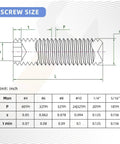 Diagram of Cup Point Socket Set Screws 5/16-18 By 1/2 Inch Internal Hex Drive with size chart and thread measurements.