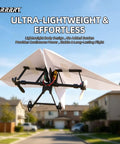 Dope RC Paper Airplane Kit With Gyro Stabilizer And Dual Propellers in flight over suburban neighborhood