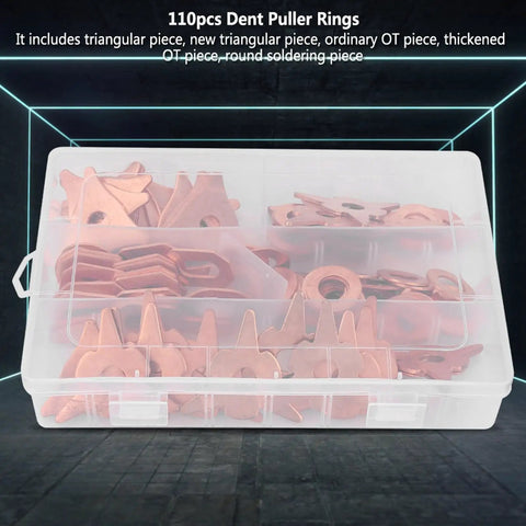 110 Piece Dent Puller Rings Round For Car Body Welding Repair Tool Set in a clear plastic case