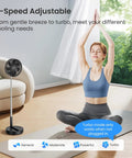 Rechargeable Portable Standing Fan With 8000mAh Battery Remote Quiet 8.1 Inch Oscillating Pedestal Floor Fan LED Display And Timer Foldable Desk Fan for home yoga practice.