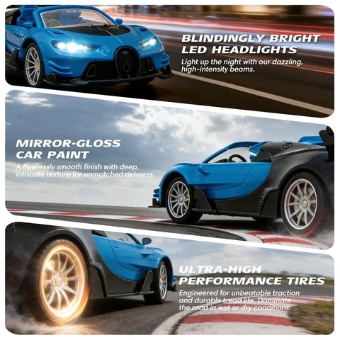One Eighteen Scale RC Car For Indoor And Outdoor Racing with LED headlights, glossy paint, and high-performance tires