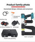 Pro-Grade Cordless Hydraulic Punch Kit With 6000mAh Battery, 150mm Throat Depth, and accessories including six die sets.