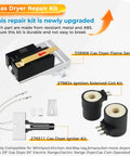 Upgraded Gas Dryer Repair Kit With Igniter And Gas Valve Coils For Whirlpool Kenmore Dryers WP338906 338906 Flame Sensor 279311 279834 Replaces AP3094251 PS334310 components displayed