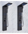 RIBEUJIZS Digital Shower System, Matte Black LED Shower Panel Waterfall Rain Faucet Set with hand shower and body jets.