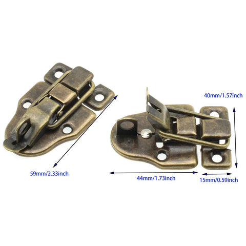 Antique Bronze Old School Retro Toggle Latch And Padlock Kit, iron with anti-rust finish, dimensions shown, 59x39 mm, for boxes
