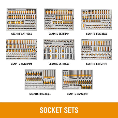 Megamod 1858 Piece Mechanics Tool Set with modular foam trays showing various socket sets for DIY projects
