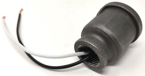 Pipe Lamp Socket For Half Inch NPT Pipe In Black Or Galvanized Finish, Prewired With 6 Inch 18 Gauge Leads