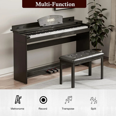 Dope 88 Key Weighted Digital Piano Keyboard With Bench And Stand For Beginners And Adults Full Size Electric Piano With Headphone Jack Three Pedals LCD Display 680 Tones 600 Rhythms 64 Polyphony Built In Speakers Slide Cover Design Separable in living room setting