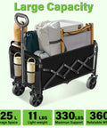 Foldable Wagon Cart With Wheels For Outdoor Adventures, Collapsible And Portable Utility Wagon With 125L Capacity, loaded with bags