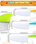 TAORISH 4-piece kids kitchen knife set with colored plastic handles and serrated blades (front view)