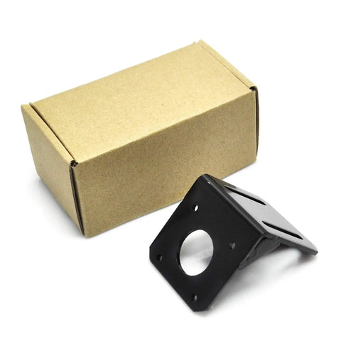 Stepper Motor Mounting Bracket 42mm Fixed Bracket With Screws And Nuts DIY Pack Of 2 Sets EK1935 next to cardboard box