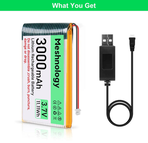 Heavy Duty 3 7V 3000mAh LiPo Battery with USB Charger Cable for Arduino ESP32 Drones RC Cars