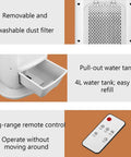 Two In One Evaporative Air Cooler And Portable Space Heater Tower Unit for No Sweat Setup with pull-out water tank and remote control.
