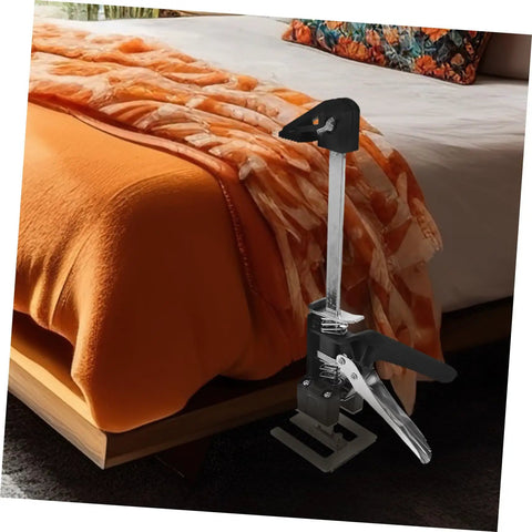 Two Piece Hand Lifting Jack Kit for Furniture Placement and Tile Leveling, manual hoist positioned near a bed.