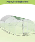 Large Walk In Metal Chicken Coop With Waterproof And UV Resistant Cover For Outdoor Backyard Or Farm Use, dimensions shown.