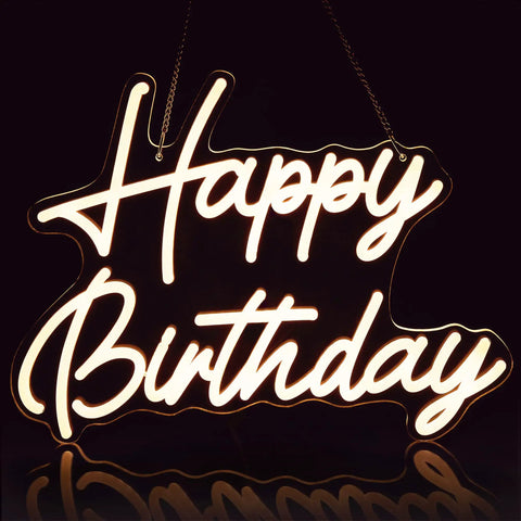 Happy Birthday Neon Sign For Backdrop Small 16.5 X 12.2 Inches LED Light Up with Warm White Glow in dark setting