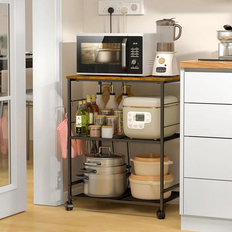 Rolling Kitchen Microwave Cart With 3 Tier Storage On Locking Wheels A Multiuse Utility Cart For Kitchen Living Room Balcony Or Office