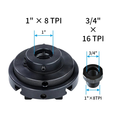 4 Inch Wood Lathe Chuck Set With Pro Grade Self Centering 4 Jaw Chuck, 1 Inch 8 TPI And Three Quarter Inch 16 TPI Adapters