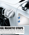 Universal Magnetic EV Charger Port Cover For Outdoor All Weather Dust Rain Snow Protection Waterproof Seal fits iron body vehicles with magnetic strips.