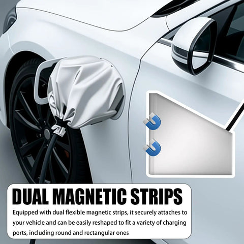 Universal Magnetic EV Charger Port Cover For Outdoor All Weather Dust Rain Snow Protection Waterproof Seal fits iron body vehicles with magnetic strips.