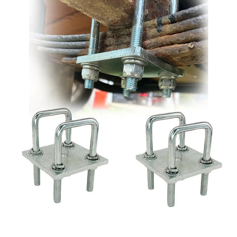 Beefy Square U-Bolt Kit For 2x2 Boat Trailer Axles, Heavy Duty Leaf Spring U Bolts, 4.75 Inch Long, 2 Pack shown installed