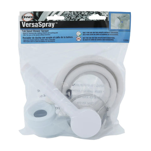 Package of VersaSpray Portable Handheld Shower Sprayer For Bathtubs Without Diverter Fits Round Or Square Tub Spouts White 1 Pack