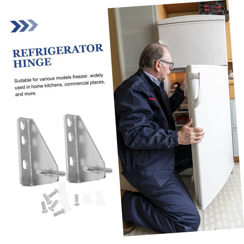 Man installing 2 Pack Fridge Hinges For Refrigerator And Freezer Door Replacement With Stainless Steel 35mm Mount Rubber Cap For Quiet Operation Compatible With Various Models Ideal For Home Or Commercial Kitchen Repair Hassle Free Installation