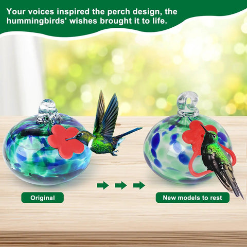 Outdoor Wind Chimes And Hummingbird Feeder Duo For Your Garden Vibes Hand Blown Glass Bird Feeder with hummingbirds