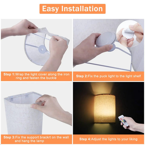 Wall Sconce With Fabric Shade 2 Pack Remote Control RGB LED Lighting Dimmable Lamps For Bedroom Living Room Hallway Wireless Color Changing Vibe Lighting Decor installation steps