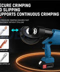 Get Your Hands On This EZ-630 Intelligent Electric Hydraulic Crimping Tool with a close-up of the crimping head and lugs.