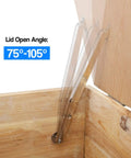 Heavy Duty 200N Gas Struts For Soft Close Lids Automatic Slow Lowering Safety Hinges in open position on wooden cabinet