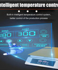 Commercial Electric Griddle Featuring Pure Copper Plates For Effortless Flipping Of Japanese Souffle Pancakes And Pillowy Dorayaki Sweets Smart Temperature Control display with touch feature and temperature settings.