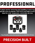 Spindle Nut Socket Set Five Piece for 4x4 SUVs and Light Trucks Remove Spindle Nuts with Lug Out Sockets image